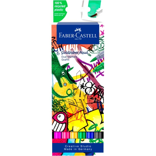 Faber-Castell Goldfaber Watercolor Dual Art Markers: Graffiti - 6 Colors, Water Color Markers Pens