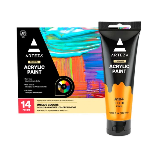 ARTEZA Acrylic Paint Set of 14 Colors, 4.06 Ounce Tubes, Non-Toxic Acrylic Artist Paints. Art Supplies for Painting