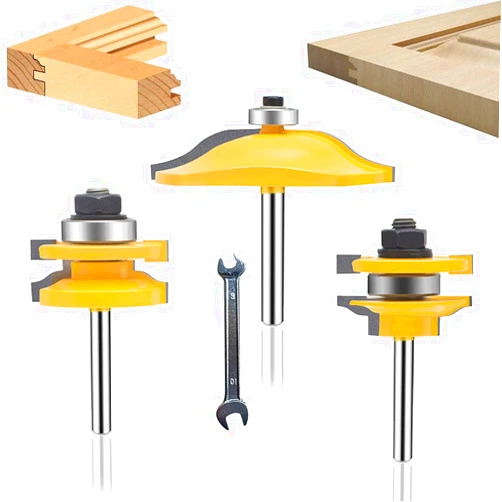 OLETBE-TECH OLETBE Router Bit Set 3 PCS 1/4-Inch Shank Round Over Raised Panel Cabinet Door Rail and Stile Router Bits, Woodworking Wood Cutter, Wood Carbide Groove Tongue Milling Tool(PN-2)