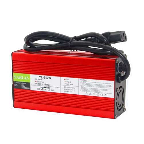 YALANCHA 84V 3A Charger 72V Li-ion Battery Smart Charger Used for 20S 72V Li-ion Battery High Power with Fan Red Aluminum Case (84V3A 3P-Plug)