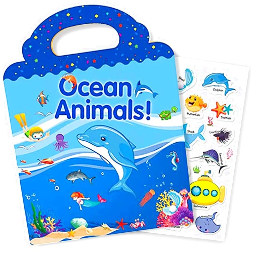 RUSON Reusable Sticker Book for Kids, Ocean Stickers Educational Learning Toys Travel Stickers Activity Books for Toddler Girls Boys Age 3+ Birthday Gifts