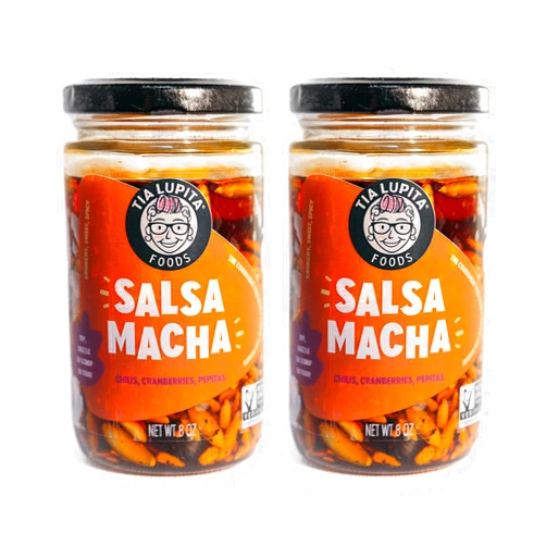 Tia Lupita Salsa Macha Chili Crunch Oil - 2 x 7.5oz Bottles of Flavorful Cranberry + Chile Morita Crunchy Chili Oil | Gluten Free, Non-GMO, Vegan