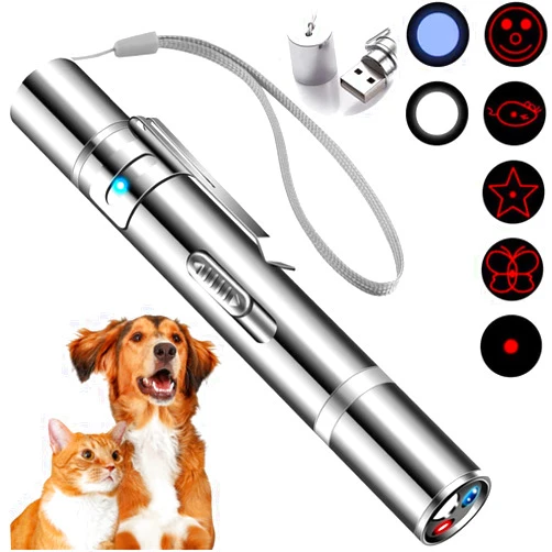Cowjag Cat Toys, Laser Pointer with 5 Adjustable Patterns, USB Recharge Laser, Long Range and 3 Modes Training Chaser Interactive Toy, Dog Laser Toy