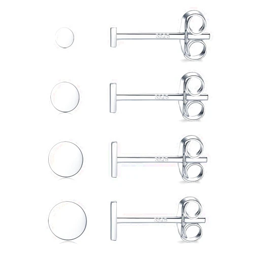 KOORASY Sterling Silver Stud Earrings for Women Men, 3 Pairs Tiny Flat Dot Earrings Set | Small Round Disc Stud Earrings Dainty Cartilage Tragus Circle Triangle Earrings(Silver/Gold/Rose Gold)