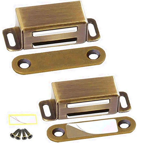 CBRIVE Kitchen Cabinet Magnets Closure CBRIVE® 2 Pack Cabinet Magnetic Catch Cupboard Door Magnets Heavy Duty 15 lbs Metal RV Drawer Latch Closet Closing Stainless Steel Shutter Hardware Closer-Bronze