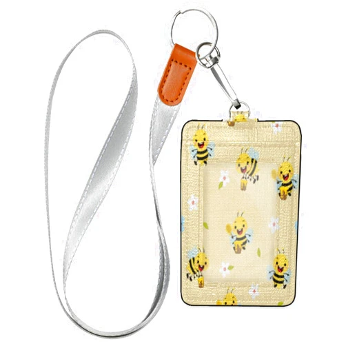YETTASBIN Cute Honey Bee ID Badge Holder with Removable Lanyard, Vertical PU Leather Cards Holder with 1 Clear ID Window and 2 Cards Slot for Office and School