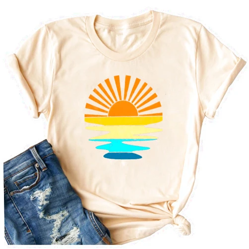 WIPXITK Womens Shirt Hawaii Sunshine Beach Tee Heart Graphic Adventure Awaits T-Shirt Cute Summer Shirts Vacation Short Sleeve