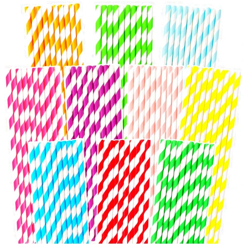 Hxezoc 100 Packs Biodegradable Paper Straws, Assorted Rainbow Colors Disposable Drinking Straws for Birthday Carnival Summer Pool Party Wedding Baby Shower Halloween Christmas Decoration Supplies