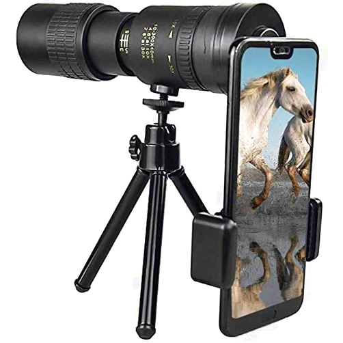 ZXXDSGHUS 4K 10-300X40mm Telephoto Zoom Monocular Telescope - Compact Waterproof Telescope with Smartphone Adapter Tripod Suit for Adult Bird Watching Outdoor Travel Sightseeing