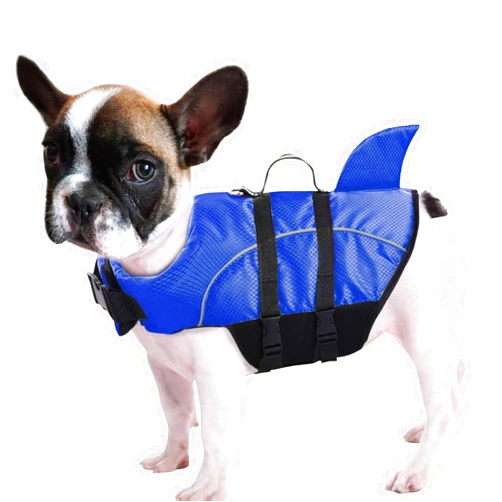 Queenmore Ripstop Dog Life Jacket Shark Life Vest for Dogs, Safety Lifesaver with High Buoyancy and Lift Handle for Small and Medium Breeds（Blue S）