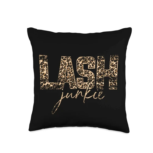 Leopard Lash Junkie Lash Technician & Eyelash Pun Vintage Junkie Tech Artist Leopard Lash Throw Pillow, 16x16, Multicolor