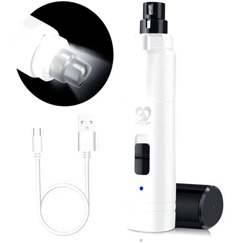 Casfuy Dog Nail Grinder with LED Light - Upgraded 2-Speed Electric Pet Nail Trimmer Powerful Painless Paws Grooming & Smoothing for Small Medium Large Dogs & Cats (White)