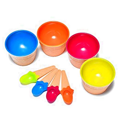 Tellshun Dessert Bowls, 4 Pack Ice Cream Bowl Spoon Set,Frozen Yogurt Cups with Spoons Durable Plastic Candy Color Lovely Dessert Bowl DIY Ice Cream Tools For Festive Party Favor Kids Gift