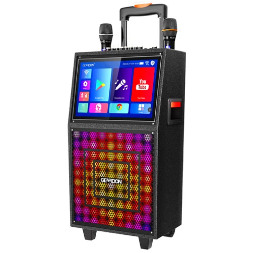 GEARDON Karaoke Machine with Lyrics Display Screen for Adults, Built-in 15 Inches Tablet, Bluetooth Speaker with 2 Wireless Mics, 1000W Peak Power, DJ Lights, Portable Karaoke System for Any Occasion