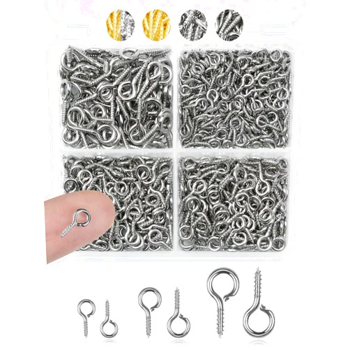 FIVEIZERO 320pcs FIVEIZERO Stainless Steel Small Screw Eye Pins for Jewelry Making & DIY Crafts, Mini Eyelet Screws for Art Projects & Bead Charms, Tiny Eye Hooks & Screw Eyes for Crafts (Silver,3 Sizes)