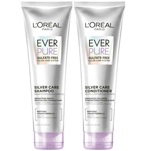 L'Oréal Paris L'Oreal Paris EverPure Silver Care Sulfate Free Shampoo and Conditioner Set, Nourishing Vegan Formula with Peptides for Brightening Gray Hair, 1 Kit