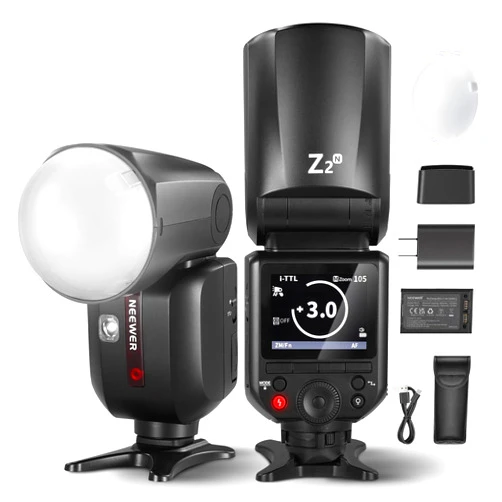 NEEWER Z2-N 2.4G TTL Round Head Flash Speedlite for Nikon, 76Ws Speedlight with Dome Diffuser, Upgraded UI, TTL/M TCM Toggle Key, 2 Modeling Lamps 1/8000s HSS 7.4V/2600mAh Battery 480 Full Power Flash