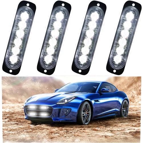 XTAUTO 6LED Car Truck Emergency Beacon Warning Hazard Flash Strobe Light White/White 4-pack