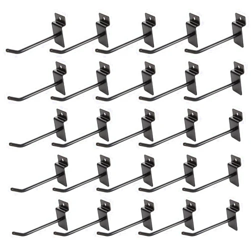 ZOEYES 32 PCS 4 inch Slatwall Hooks, Metal Display Panel Hooks, Heavy Duty Slat Board Hooks for Panel, Commercial Grade Slatwall Deluxe Hooks for Garage Shop Retail Display, Black
