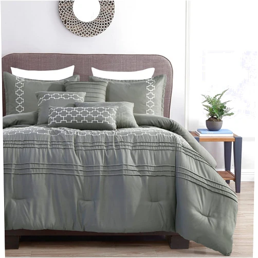 Sapphire Home Luxury 7 Piece Full/Queen Comforter Set with Shams Cushions, Grey White Elegant Bright Modern Pattern, Bed Cover Bed in a Bag, 22183, F/Q, IMARI