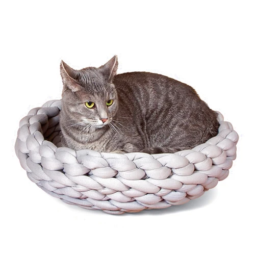 K&H Pet Products Knitted Cat Bed, Round Flexible Pet Bed Gray 17 X 4 Inches