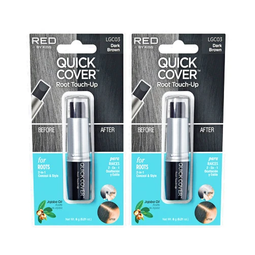 KISS RED by Kiss Quick Cover Root Touch Up Stick Type 2PCS Water-Resistant Temporary Gray Concealer Cover Up Brush for Hair and Beard (Dark Brown)