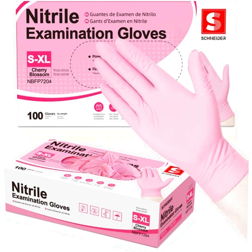 Schneider Nitrile Exam Gloves, 4 Mil Pink Disposable Gloves, Latex Free, Powder Free for Cooking, Cleaning, Examination