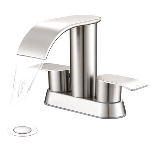 Ultimate Unicorn Waterfall Bathroom Sink Faucet Brushed Nickel, Two Handles Bathroom Faucet with Metal Pop up Sink Drain Stopper, Two Or 3 Holes Bathroom Basin Lavatory Mixer Tap with Deck Mount Plate
