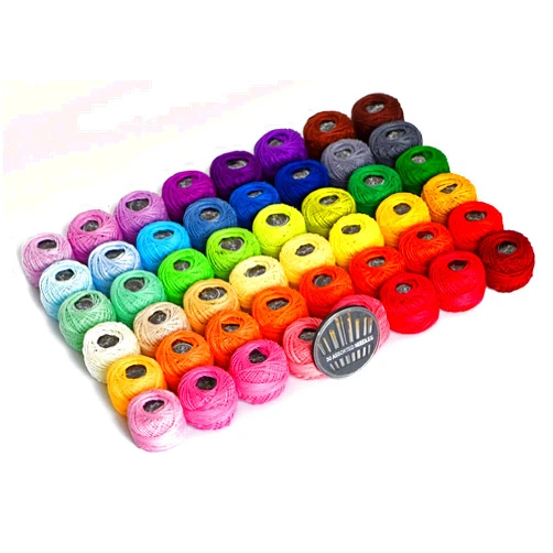 LE PAON 48 Crochet Thread Set Balls 100% Long-Staple Cotton Rainbow Colors of Size 8 Threadand Free 30 Golden Needles 48 Balls for Crochet Hardanger Cross Stitch Needlepoint Hand Embroidery