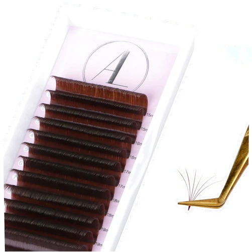 ALLOVE Colored Eyelash Extension Super Easy Fan Brown Volume Lash Extensions 0.05mm D Curl 12-15mm Mixed Tray Rapid Blooming Colorful Volume Lashes Self Fanning Lash Extension Supplies