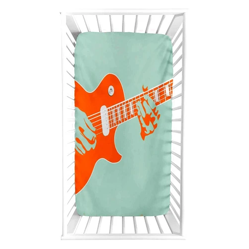 Lyzelre Guitar Fitted Crib Sheet,Creative Musician Playing Jamming Instrument Acoustic Performing Vintage Microfiber Silky Soft Toddler Mattress Sheet Fitted,28