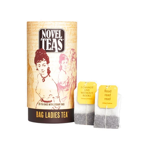 Bag Ladies Tea Novel Teas Book Lover's Tea contains 20 teabags individually tagged with literary quotes from the world over, made with the finest English Breakfast tea, for the book lover