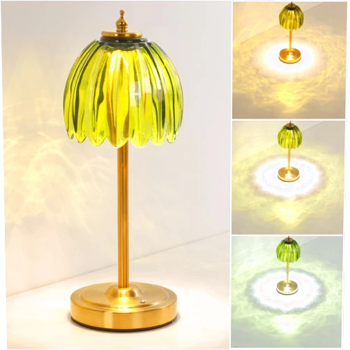 Shenmoyl Tulip Table Lamp with 5000mAh Battery & Touch Control, Cordless Small Table Lamp with 3 Colors, Dimmable Rechargeable Table Lamps for Living Room, Bedroom, Bedside, Nightstand (Green Tulip)