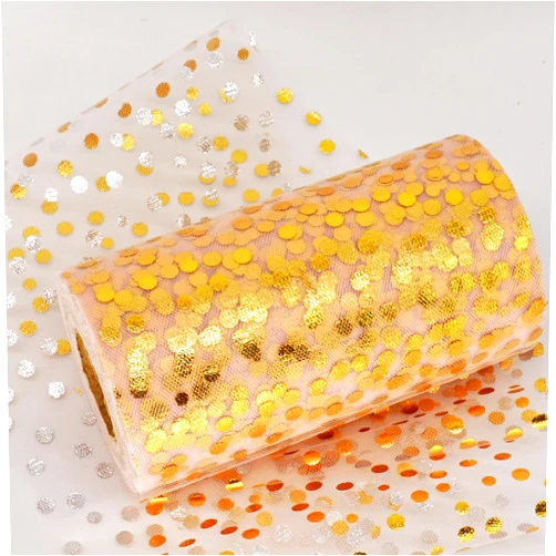 Ableme Deco Glitter Tulle Fabric Rolls with Gold Polka Dots, Tulle Ribbon Sparkle Sequin Mesh Netting for DIY Tutu Skirt Wedding Decor Crafts Gift Wrapping Baby Birthday Shower (6 Inch x 50 Yards, Blush)