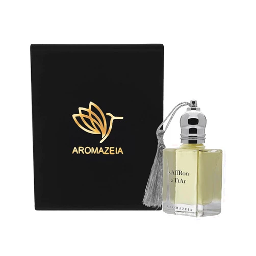 Aromazeia Attar, 100% Natural Fragrance, Hydro Distilled, Alcohol Free Pure and Natural Long Lasting Premium Attar For Unisex Men & Women, Organic Grade Base, Paraben-free, Sulphate-free (10 ML) (Saffron)