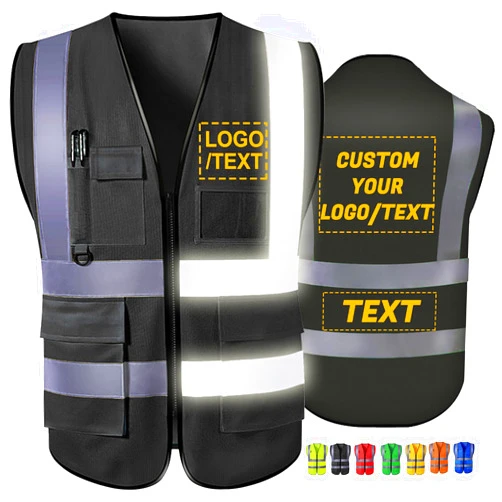 Xihedfd Custom Safety Vest Personalized High Visibility Reflective Vests with Logo Pockets Zipper for Men Women Class 2