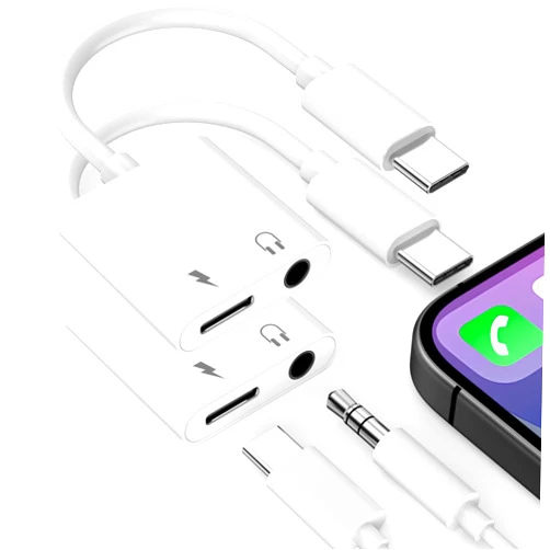Matsusho for iPhone 16 Headphone Adapter Splitter, 2 Pack USB Type C to 3.5 mm Headphone/Earphone Jack Aux Audio and Charger Adapter Splitter Dongle for iPhone 16/16 Plus/16 Pro/16 Pro Max/15/15 Pro/15 Pro Max