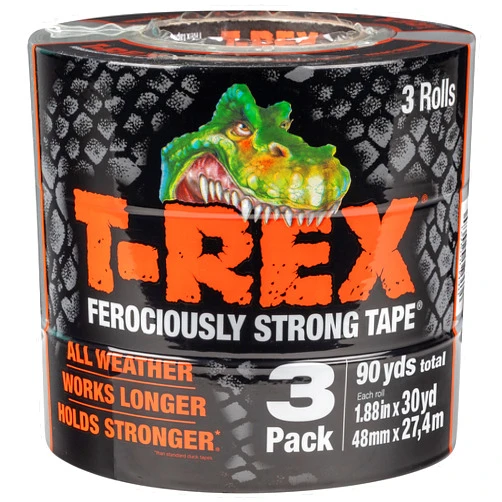 T-Rex Tape Heavy Duty Duct Tape with UV Resistant & Waterproof Backing for Ferociously Strong Repairs, 1.88