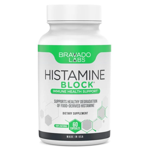 Bravado Labs Premium Histamine Block Supplement - Histamine Blocker Diamine Oxidase Supplement - Advance DAO Enzyme Supplement for Food-Derived Histamine Intolerance - Made in USA (60 capsules)