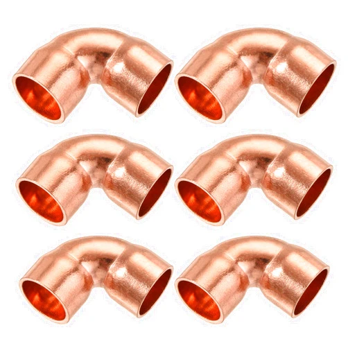 MECCANIXITY 90 Degrees Elbow Copper Pipe Fitting Short Turn Welding Connection 1/2 Inch ID for HVAC Air Conditioning Pipe, Pack of 6