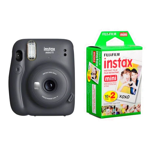 Fujifilm Instax Mini 11 Instant Film Camera, Charcoal Gray - with Slinger Accessory Kit Charcoal Gray, 2X Fuji instax Mini I nstant Daylight Film Twin Pack, 20 Exposures