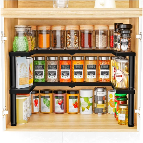 THYGIFTREE Spice Rack Organizer for Cabinet Expandable Metal Seasoning Organization Height Adjustable 2 Tier Spice Storage Shelf for Cupboard Pantry