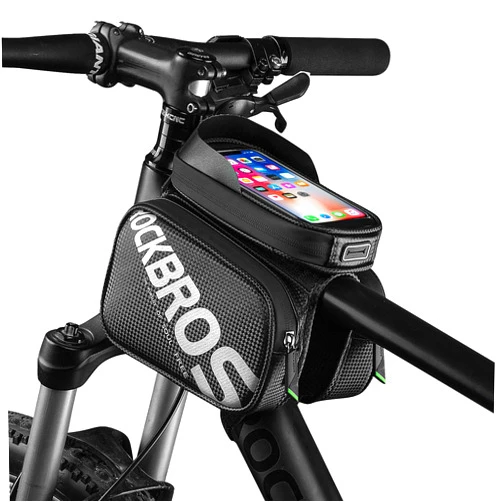 ROCKBROS Bike Frame Bag Waterproof Top Tube Phone Bag Touch Screen Cell Phone Holder Bicycle Pouch for Mountain ebike Road Bikes Compatible with iphone 11 12 13 8 X 10 XR Below 6.7''