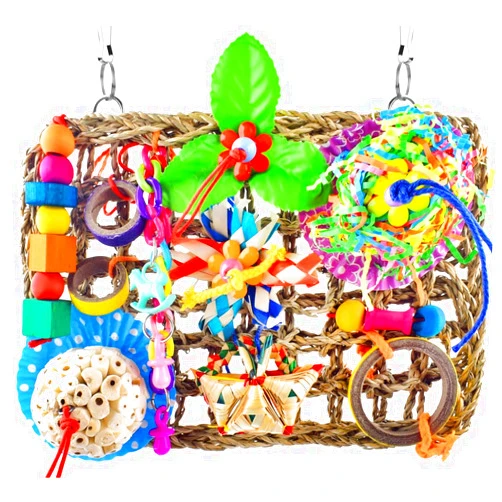 KATUMO Parrot Toys, Large-Sized Bird Shredder Wall Mat Parakeet Foraging Hanging Toys Conure Climb Toy Cockatiel Sola Ball Toys for Small-Medium Birds