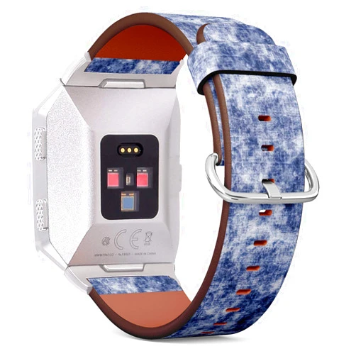 Art-Strap Compatible with Fitbit Ionic Leather Watch Wrist Band Strap Bracelet with Stainless Steel Clasp and Adapters (Indigo Tiedyed Acidwashed Fabric)