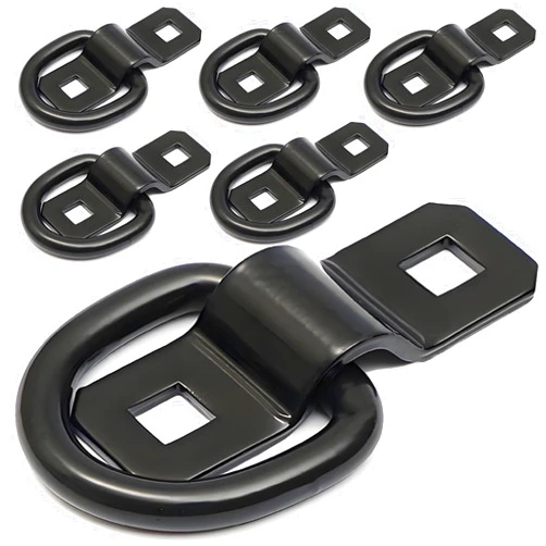 VEEBELL D Ring Tie Down Anchors 3/8” Heavy Duty 6,000 lbs Truck Tie Downs Rings for Loads on Trailers RV Pickup Cargo Camper Control, Tie Down Motorcycle, ATV Surface Mount Bracket Anchor Point (Black)