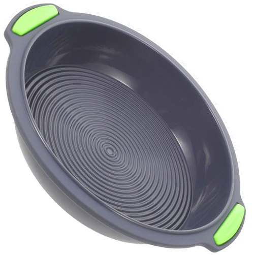 LIGIGWASH 9.5-inch Silicone Cake Mold Non-stick Baking Pan Heat Resistant Gray with Green Handle Flexible Bakeware for Kitchen Baking and Cake Making