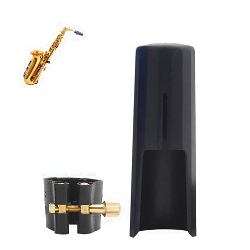 OriGlam Woodwinds Alto Saxophone Mouthpiece Cap, Leather Ligature Fastener with Plastic Mouthpiece Cap for Sax Saxophone (Alto)