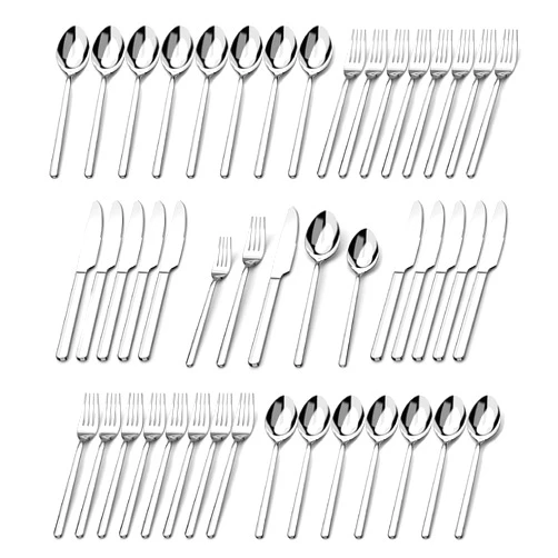 KINGSTONE Silverware Sets, 60 Piece Flatware Set for 12, 18/10 Stainless Steel Cutlery Set Mirror Polished Modern Design Dishwasher Safe