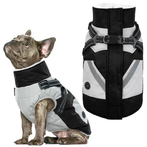IECOii Dog Coat with Harness Built in -Black,Large- Waterproof Dog Winter Coat Back Zipper,Sweater for Dogs,Dog Jacket Clothes,Fleece Lined Dog Snow Jacket Snowsuit French Bulldog Shiba Inu